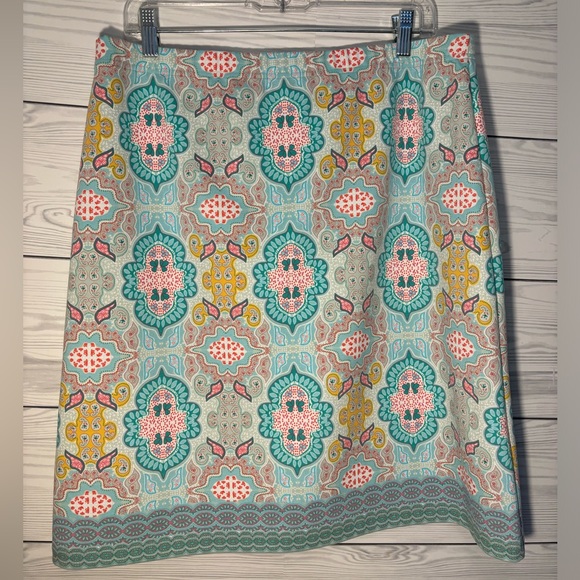 Talbots Light Blue Paisley Floral Stretch Elastic Waist Skirt - Size Large - Picture 4 of 13